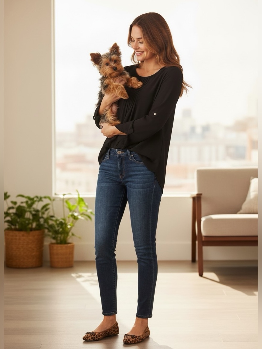 BOBEAU BlackPleated Back V-Neck Blouse